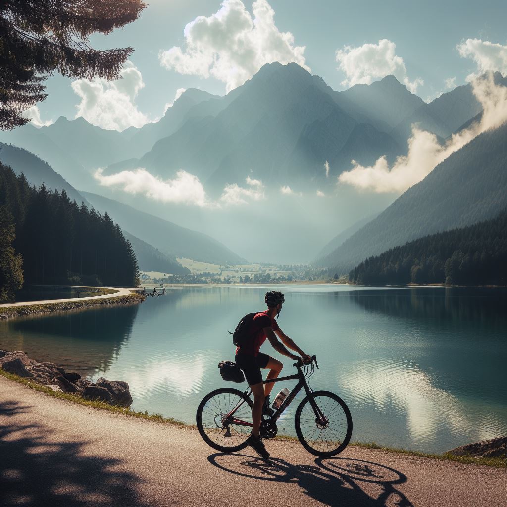 foto chatCPT di ciclismo al lago di fortezza